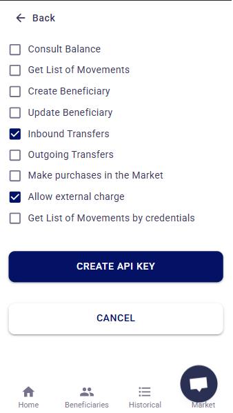 permissions of api key